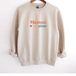 Bluza Maman Je T'aime, prezent na dzień matki, unisex, bluza z okrągłym dekoltem, przytulny sweter, odzież Family Love