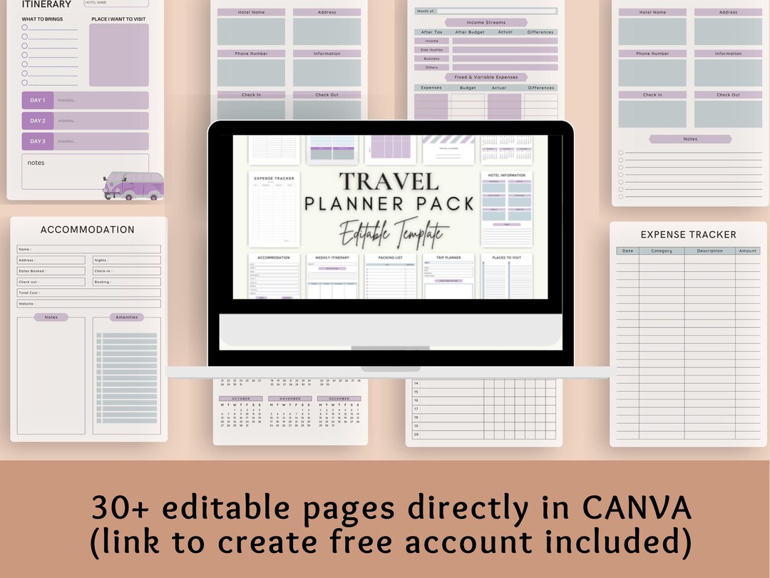 Editable Travel Planner Template | Canva Itinerary & Packing List ...