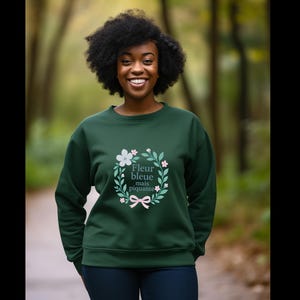 Fleur Bleue Crewneck Sweatshirt | Cozy Floral Design, Gift for Her, Spring Fashion, Casual Wear, Birthday Present