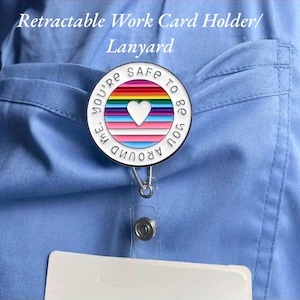 Sleutelkoord voor badgehouder van acryl met intrekbare haspel, ID-werkkaartclip ~ Toon je steun, acceptatie en inclusiviteit als bondgenoot ~ LGTBQ+