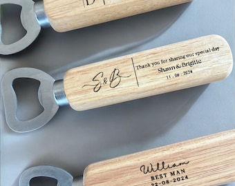 Personalized Wedding Bottle Opener Favors: Wooden Save the Date