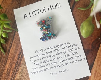 Tiny  Little Worry Teddy Bear ~ Resin Pocket Hug, Help’s to Combat Big Feelings, Anxiety, First Day of School, Worry Comfort Bear