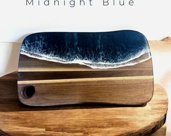 Ocean Resin Charcuterie Board: Coastal Decor Serving Tray, Acacia Wood