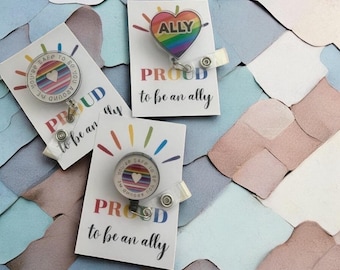 Ally Badge Holder Lanyard: LGBTQ+ Pride Retractable ID Card Clip