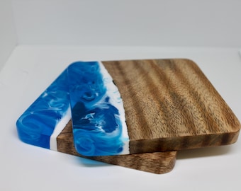 Handcrafted Resin Coasters: Ocean Swirl Art - Optional Customised Personalisation for a Unique Present -Christmas Gift