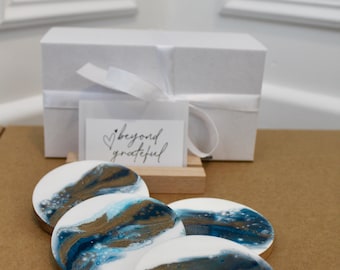 Personalized Wood and Resin Coasters: Handmade Abstract Art Decor