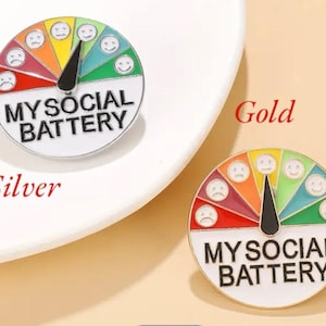 Social Battery Enamel Pin with Moving &quot;Emotion&#39;s&quot; Slider - Anxiety - ADHD - Depression - Stress - Autism - Mental Health Awareness Gift