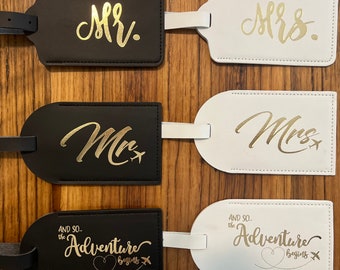 Personalized Mr & Mrs Luggage Tags: Faux Leather Honeymoon Travel Gift