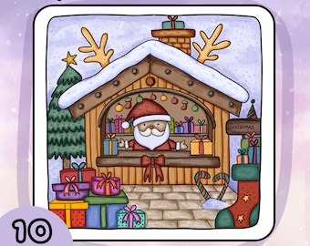 Cozy Christmas Coloring Pages for Adults & Kids | Cute Santa Christmas Market | Kawaii Holiday Coloring Book | Printable PDF