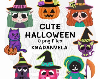 Cute Halloween Clipart Bundle, High-Quality PNG Files (Digital Download)