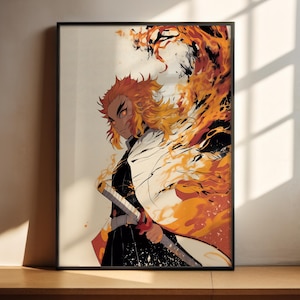 Rengoku, Flame Hashira • Demon Slayer Style Art • Printable Wall Art • Digital Download • Anime Wall Art • Japanese Home Décor