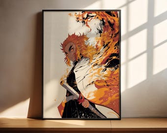 Rengoku, Flame Hashira • Demon Slayer Style Art • Printable Wall Art • Digital Download • Anime Wall Art • Japanese Home Décor