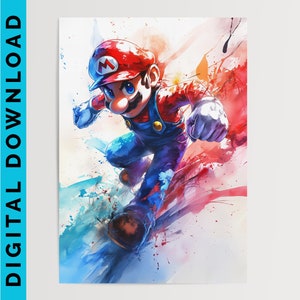 Super Mario, Mario Art Print | Printable Wall Art | Digital Download | Bedroom Decor | Video Game Art
