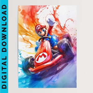 Super Mario, Mario Kart Art Print | Printable Wall Art | Digital Download | Bedroom Decor | Video Game Art