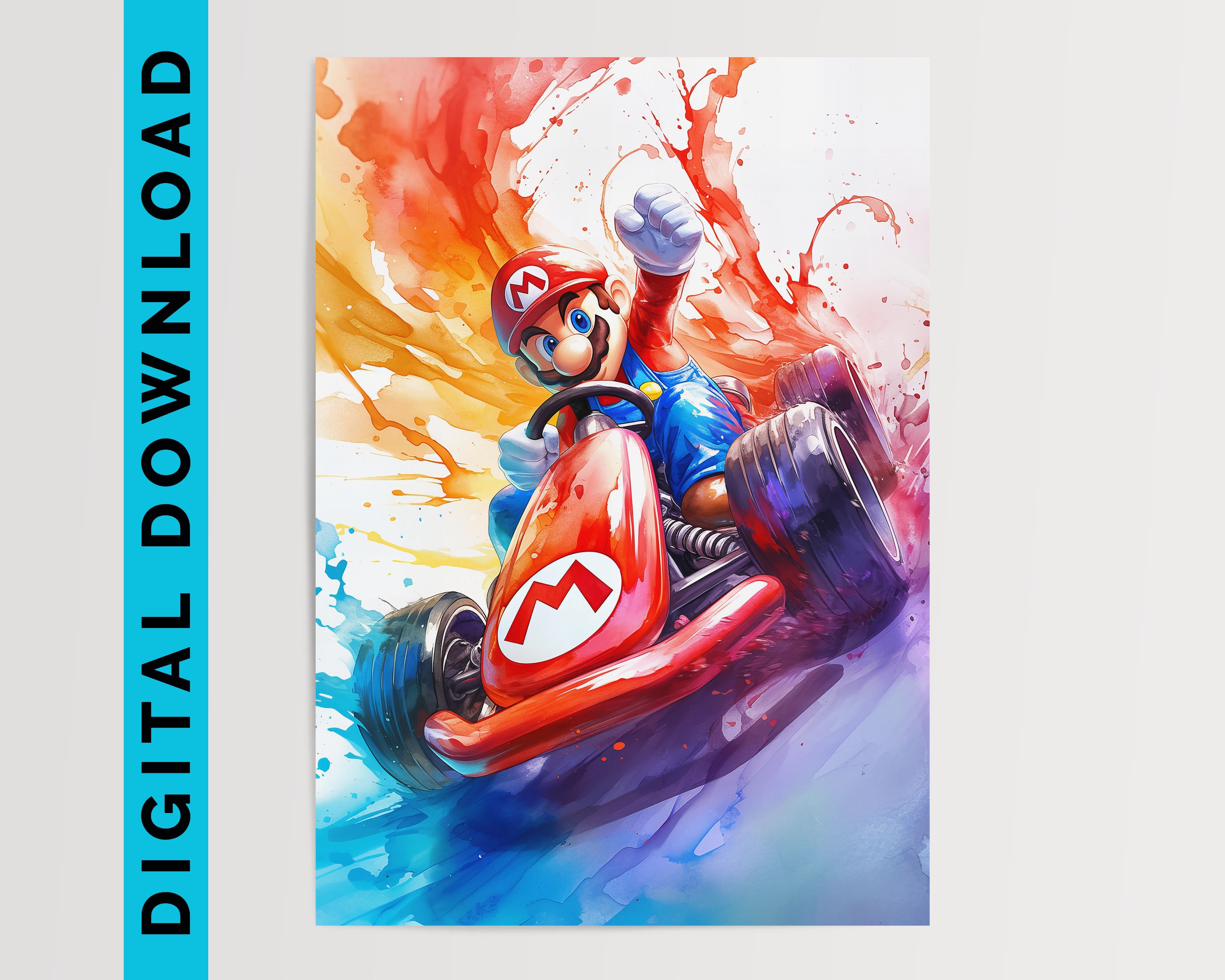 Super Mario, Mario Kart Art Print Printable Wall Art Digital Download Bedroom Decor Video Game