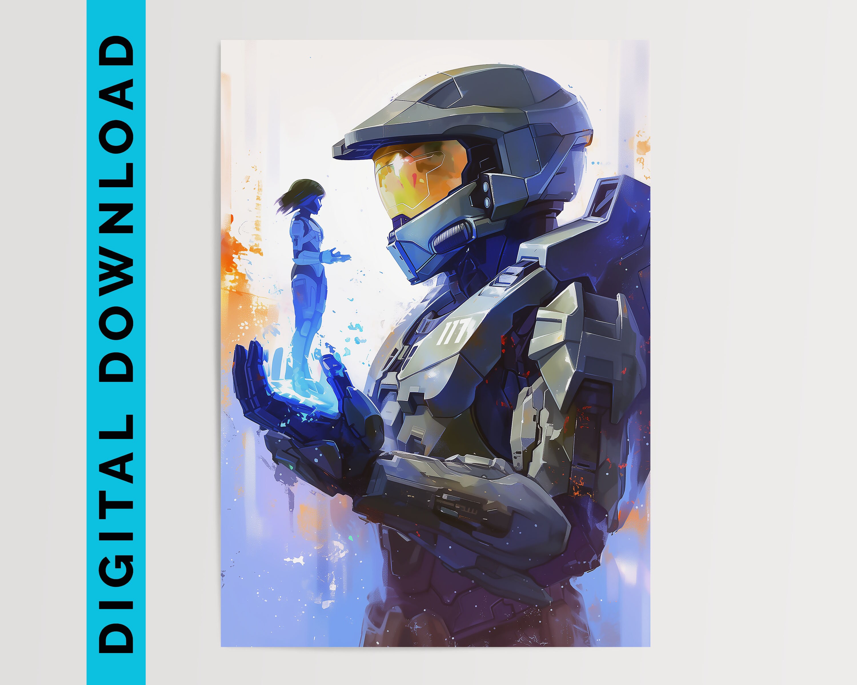 Master Chief &amp; Cortana Halo Style Art Printable Wall Art Gaming Poster ...