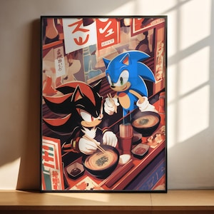 Sonic & Shadow Ramen! • Geïnspireerd door Sonic The Hedgehog • Afdrukbare muurkunst • Digitale download • Gaming muurkunst • Slaapkamerposter