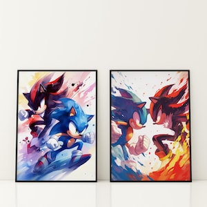 Sonic & Shadow Double Pack  • Sonic Style Art • Printable Wall Art • Digital Download • Anime Wall Art • Gaming Posters