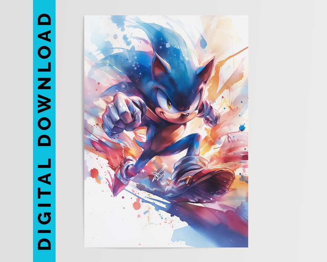 Sonic, Watercolour Art Print, Sonic the Hedgehog | Printable Wall Art ...