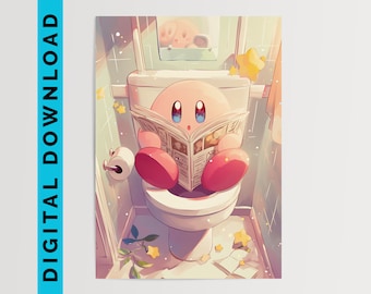 Kirby #Bathroom Series • Kirby Style Art • Printable Wall Art • Digital Download • Anime Wall Art • Funny Bathroom Decor