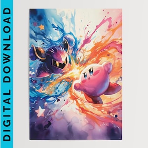 Kirby vs Meta Knight, Stampa artistica Kirby / Arte da parete stampabile / Download digitale / Arredamento camera da letto / Arte del videogioco