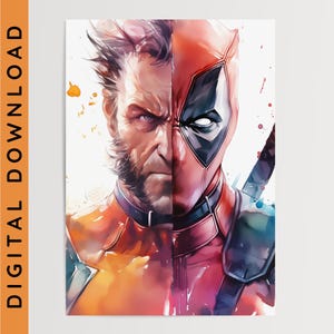 Deadpool & Wolverine Inspired Watercolour Art Print | Printable Wall Art | Digital Download | Bedroom Decor | Comic Book Poster