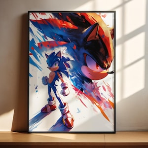 Sonic & Shadow, filmkunstposter • Geïnspireerd op Sonic The Hedgehog • Afdrukbare muurkunst • Digitale download • Gaming muurkunst • Slaapkamerposter
