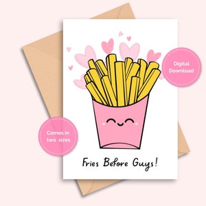 DarlingDownloadShop: Fries vor Jungs, Valentinstag Karte für Freund, Happy Galentine's Day, Karte zum Valentinstag, leere druckbare Karte