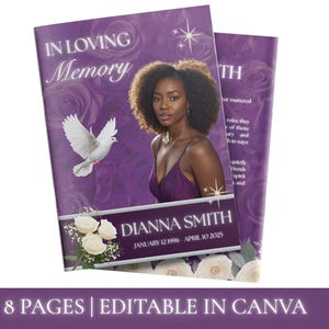 Violet Funeral Program Template, Bi-Fold Obituary, Celebration of Life (Digital Download)