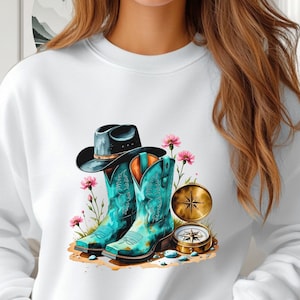 Watercolor Cowgirl Boots PNG: Western T-Shirt Design (Digital Download