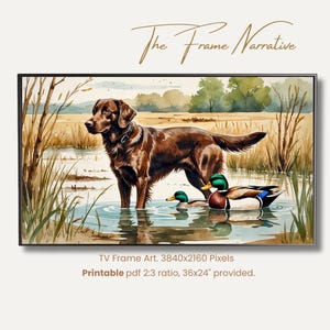 Chocolate Lab Watercolor Print  Duck Hunting Art  Labrador Retriever Wall Art  Loyal Dog Lover Gift Rustic Cabin Decor Digital Download&quot;