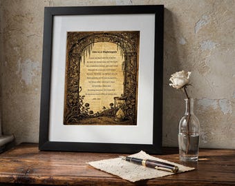 John Keats Ode to a Nightingale Poetry Print, Dark Academia Gothic Wall Art