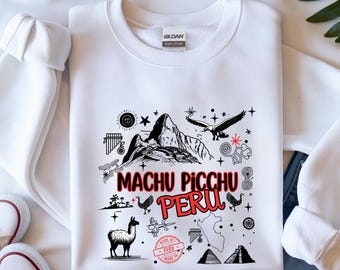 Machu Picchu Peru Doodle Art Print, Llama Graphic (PNG Download)