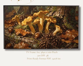 Vintage Mushroom Oil Painting, Woodland Forest Landscape, Dark Cottagecore Decor (Digital Print)