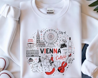 Vienna City Doodle Art T-Shirt Design, Iconic Landmarks, Hand-Drawn (PNG Digital Download)