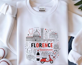 Florence Rinascimento Art Print, Italian Landmarks Doodle (Digital Download)