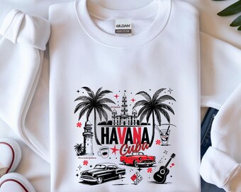 Havana Cuba Doodle Art Print, Classic Cars, El Capitolio (Digital Download)