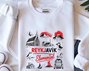 Reykjavik Elemental Doodle Art Print, Iceland Travel Souvenir (Digital Download)