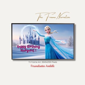 Personalised Childrens  Frozen style   Samsung Digital TV Frame Art Digital Download , Frozen Festive  Happy Birthday  Greeting