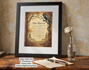 Edgar Allan Poe The Raven Poetry Print, Dark Academia Dictionary Page Poster
