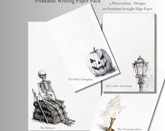 Haunted Silhouette Stationery Set – Gothic Watercolor Designs (Digital Download)