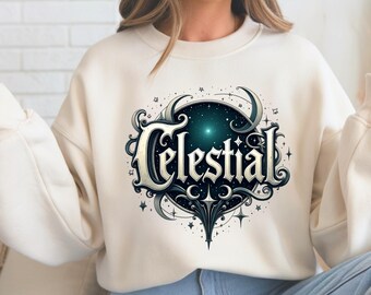 Gothic Celestial Typography PNG, Moon and Stars (Digital Download)