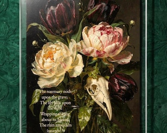 Dark Academia Poetry Print, Edgar Allan Poe, Gothic Flowers (Memento Mori)