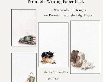 Cozy Equinox Writing Paper – Muted Autumn Watercolor Designs (Printable PDF)