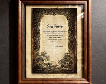 Sea Fever John Masefield Print, Vintage Tall Ship Nautical Poster (Digital Download)