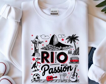Rio de Janeiro Doodle Art Print, Black Red Landmark Sketch (Digital Download)