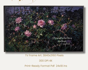 Wild Roses Thorns Oil Painting Print, Dark Academia Botanical Poster (Digital Download)
