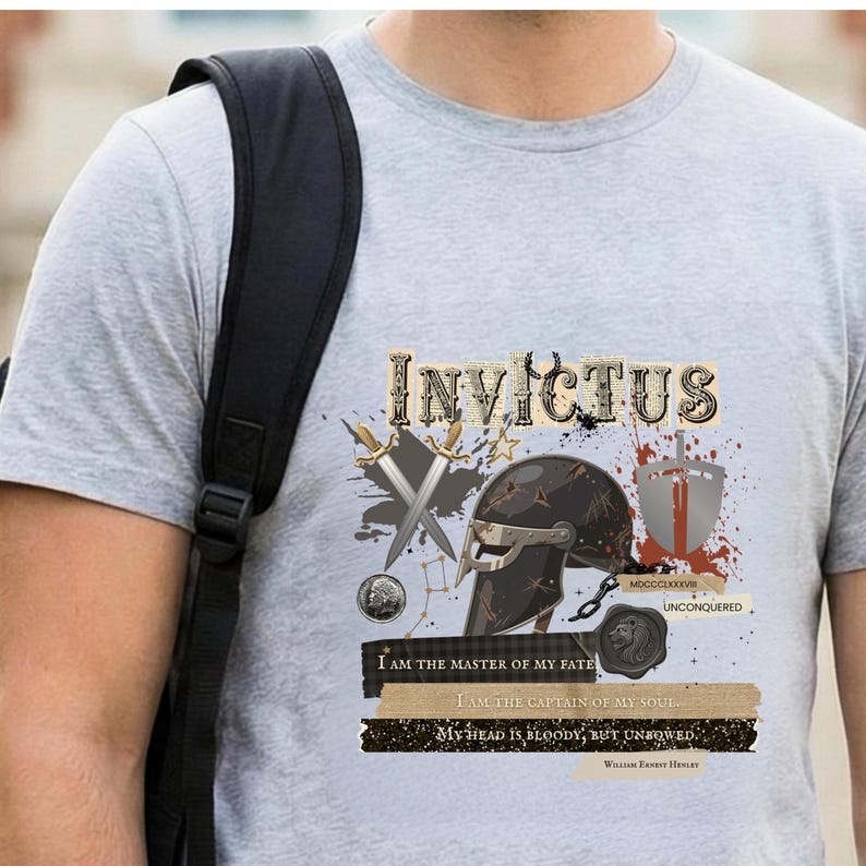 Invictus Poem PNG, William Henley Quote, Stoic Helmet Art (Digital Download) image 3