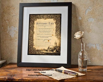 Edgar Allan Poe Annabel Lee Poetry Print, Dark Academia Dictionary Page Poster