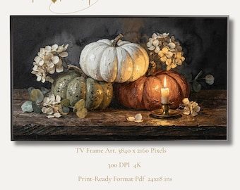 Moody Pumpkin Oil Painting, Vintage Thanksgiving Decor, Dark Cottagecore Art (Digital Print)